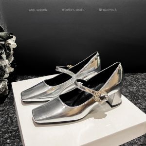 รองเท้าส้นสูงแบบ Mary Janes สไตล์ฝรั่งเศสย้อนยุคแบบหนังแกะสีดำ รองเท้าส้นเดี่ยวสำหรับผู้หญิง รองเท้าส้นแบนแบบสวมสบายสำหรับฤดูใบไม้ผลิและฤดูใบไม้ร่วง