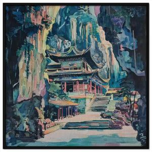 Tranh phong cảnh vẽ chùa phật giáo.Tranh treo tường dán tường sơn dầu canvas trang trí. CGI-1924