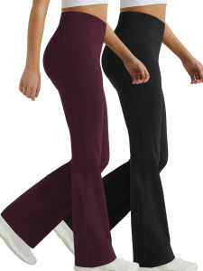 2 แพ็คผู้หญิง Super Soft Flare กางเกงเอวสูง Tummy ควบคุมออกกําลังกายโยคะ Push Up GYM ฟิตเนสกางเกงขายาว Bell Bottoms