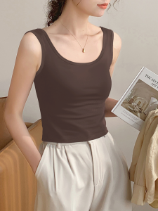 Café Brown Modal U-Neck Short Sleeveless Womens Vest Summer 2025 New Inner Wear Tank Top Fashionable Commute Slim Fit Base Shirt