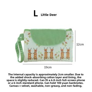 2025 New Large Screen Mobile Phone Wallet Womens Forest Artistic Student Clutch Bag Cute Zipper Mobile Phone Bag Canvas Material Cartoon Pattern