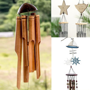 1 PC ไม้ไผ่ WIND CHIME สีห้าหลอดมะพร้าวธรรมชาติไม้ Garden & บ้านแขวนประตูตกแต่ง Handmade CRAFT ของขวัญ