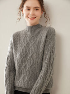 Heavy Industry Fancy Extra Thick Twisted Flower Mountain Cashmere Sweater Womens Mock Neck Sweater Loose Autumn and Winter Thickening Pure Color Bottoming Shirt