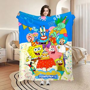 Potdemiel | Chăn Mềm Mại Sang Trọng Chất Liệu Lông San Hô Họa Tiết SpongeBob Và Những Người Bạn Phong Cách Hiện Đại Trang Trí Nhà Cửa Chăn Ấm Áp Mùa Hè