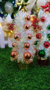 Tinsel Mini Christmas Tree Table Top with Balls and Star Unlighted Table Top Christmas Decorations #2551