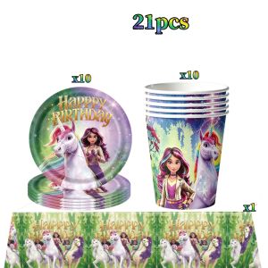Kayou | Unicorn Girl Birthday Party Decoration Tableware Set Tablecloth Paper Glasses Plate Cup Napkin Unicorn Girl Party Favor Supplies