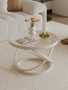 Nordic Style round Glass Coffee Table Small Living Room Table Balcony Table Simple Creamy Home Use No Storage Required