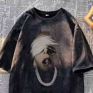 PAZHAOLANG | Oversized American Street Style Washed Short Sleeve T-Shirt Summer Hip-Hop Printed