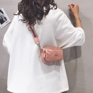 Ins Small Crossbody Bag Nylon Canvas Wide Strap Single Shoulder Mobile Phone Small Square Bag Floral Vintage Style Youth Phone Bag