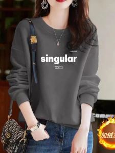 เสื้อสเวตเตอร์คอปกกลมพิมพ์ลายคอตตอนแท้ อบอุ่น แขนยาว ทรงหลวม สำหรับผู้หญิง ฤดูใบไม้ร่วง/ฤดูหนาว เสื้อชั้นในหนา เสื้อผ้าทำงานสไตล์เกาหลี