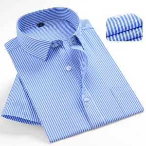 Áo Sơ Mi Nam Mùa Hè Sọc Xanh Tay Ngắn Thường Ngày Công Sở Mỏng Sọc Dọc Nửa Tay Áo Sơ Mi Mỏng Chất Liệu Polyester Cotton