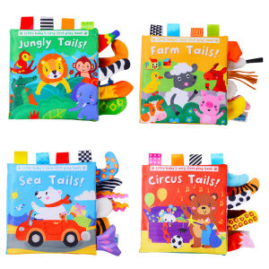 New Cartoon Animals Tail Baby Cloth Book Educational Ringed Paper Cloth Book Toys Enlightenment Baby Toys 0 12 Months