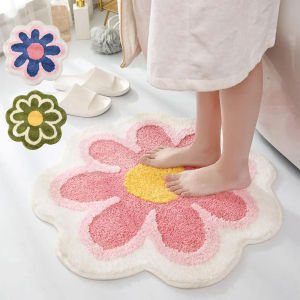 Flower Shape NonSlip Bath Floor Mat & Imitation Cashmere Absorbent Soft Rug