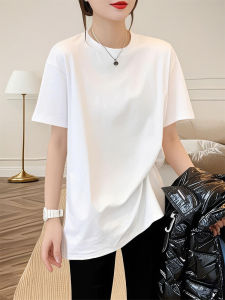 Loose Fit Mid-Length Short-Sleeve Womens T-Shirt Summer White Large Size Sharkskin Pants Pairing Casual Cotton round Neck