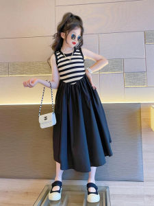 Girls Summer Dress Sleeveless Stripe Splicing Skirt Childrens Fashion Korean Style Casual Pattern Daily Wear Safe Quality