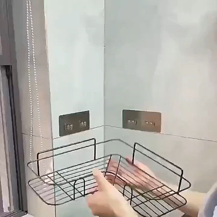 Wrought Iron Wall Hanging Bathroom Shelf Corner Wall-Mounted Bathroom Organizer Storage Holder Shelf