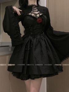 เสื้อคลุมแขนยาวลายลูกไม้คอตตอนสีพื้นสไตล์โลลิต้า ทรงหลวม แขนยาว เสื้อคลุมผู้หญิง ชุดฮอลโลวีน ลายผีเสื้อ คอตตอนผสมโพลีเอสเตอร์