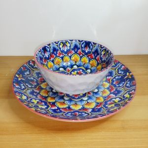Moroccan boho blue-yellow-orange soup bowl size 5inches - Porcelain Ceramic Bowl