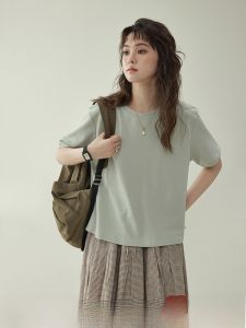 North Island AMUU Japanese Style Loose round Neck Solid Color Short Sleeve T-Shirt Womens Summer New Basic Top Korean Version Straight Cut Youth Pattern