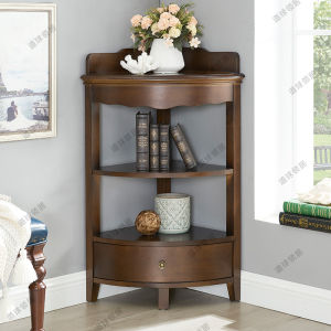 American-Style Triangle Cabinet Living Room Corner Cabinet Storage Rack Dining Room Corner Storage Cabinet Fan-Shaped Solid Wood Sofa Corner Low Cabinet