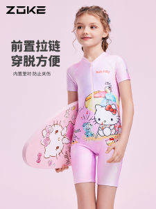 Zoke Childrens Swimming Suit Girls One-Piece Flat Angle Sunscreen Hello Kitty Swimming Training Quick Dry Sanrio Swimsuit