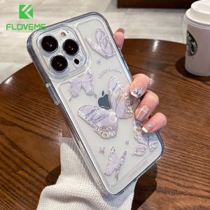 FLOVEME Butterfly Painted Space Clear Phone Cases For iphone 14 13 12 11 Pro Max 14 Plus INS Style Anti-yellowing Lens Protection Transparent PC Shockproof Back Cover For iphone X XR XS Max
