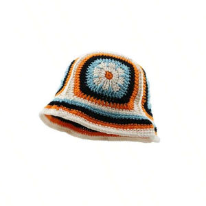 Winter Colorful Handmade Basin Hat Women Men Crochet Bucket Hat Panama Cap Rainbow Flower Knitted Hat  Korean Style Beanies