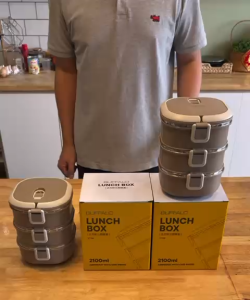BUFFALO 2.1L 3 Layer Lunch Box Stainless Steel Food Container with Spoon 牛头牌2.1L 三层304不锈钢饭盒 配有汤匙 (ET188)