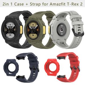 2 in 1 Strap+Case For Amazfit T-Rex 2 Screen Protector Cover Smart Watch Strap Soft Sport Wristband Replacement Accessories