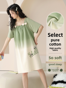 Pure Cotton Maternity Sleepwear Summer Style Short Sleeve Womens Nightgown Sweet Home Clothes Butterfly Knot Cartoon Pattern