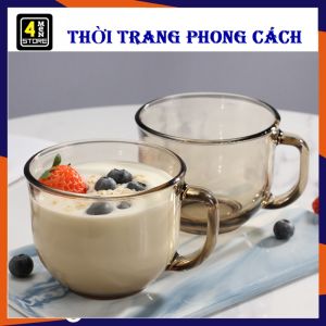 Cốc Thủy Tinh Có Quai MÀU HỔ PHÁCH Chịu Nhiệt 450ml Cao Cấp - Ly Uống Cà Phê  Trà Sữa  Ăn Ngũ Cốc