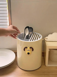 ที่เก็บมีด ที่ใส่มีดแบบหมุนได้ ที่ใส่ช้อนส้อม360 ° รูปทรงกระบอก พร้อมช่องแบ่ง การจัดเก็บมีดและส้อม การเก็บมีด