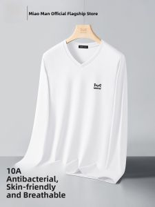 MiiOW | Mens V-neck Modal Cotton Long Sleeve Base Shirt Cat Person T-shirt Inner Wear Spring Autumn New Arrival Inner Clothes