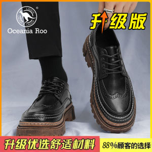 Autumn Winter Mens Casual Leather Shoes Martin Workwear Low Help Brogue Vintage Office Leisure Business Style round Toe