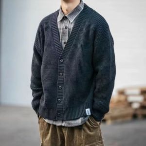 Áo Len Cardigan Dệt Kim Cổ Chữ V Dáng Rộng Cho Nam Mùa Xuân Thu Thời Trang Thường Ngày Cỡ Lớn Chất Liệu Polyester
