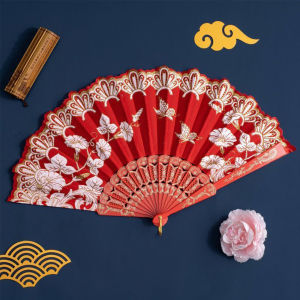 ItemMart Wedding Dance Party Fashion Hand Fans For Chinese Style Flower Folding Hand Held Fan Lace