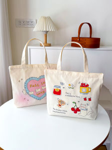 Cute Cartoon Canvas Tote Bag Magnetic Buckle Handbag for Shopping And Commuting Soft Shoulder Strap Foldable Large Size
