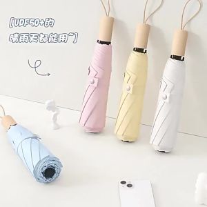Ô Dù Chống Nắng Gấp Đơn Giản Tay Cầm Gỗ Đen