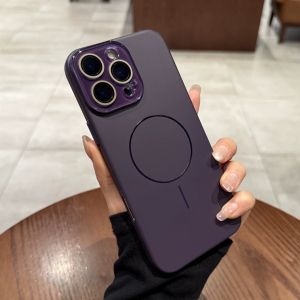 เคสโทรศัพท์แบบครอบเต็มพร้อมฟิล์มเลนส์ด้านสีม่วง เคสโทรศัพท์แบบดูดซับแม่เหล็กแบบบางสำหรับ Apple 17pro 16promax 15pro 14plus 13/12 11