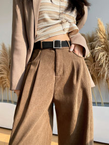 Café Brown High Waist Straight Leg Corduroy Wide Leg Pants Womens Casual Trousers Autumn New Style Slimming Effect