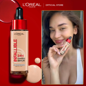 NEW LOréal Paris Infallible 24H Tinted Serum Foundation with 1% Hyaluronic Acid for Radiant Hydrated Skin Light to Medium Coverage 24H Longwear Transfer-proof 30ml