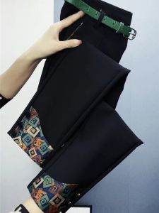Slimming High Waist Casual Pants Womens Nine Point Patchwork Capri Pants Trendy Korean Style Comfortable Commute Trousers