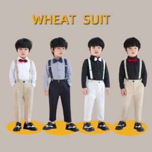 Boys Three-Piece Suit Set Wedding Guest Childrens Host Spring Autumn British Style Clothing Cotton Blend Stripe Pattern