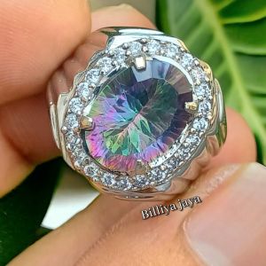 CINCIN BATU PERMATA MYSTIC RAINBOW QUARTZ KUALITAS SUPER