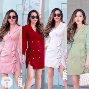 ผ้าซาร่า เดรสสั้นผ้า แขนพองซีทรูทรงตุ๊กตา บรรทัดปลายแขนติดกระดูม ส่งลง