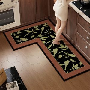 Green Kitchen Floor Mat Diatom Mud Water Absorbent Oil Absorbent L-Shaped Corner Kitchen Mat Anti-Slip Dirt Resistant