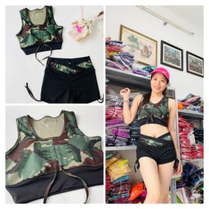 Bộ tập gym aerobic dance yoga nữ cao cấp áo rút ngực phối quần đùi rút dây