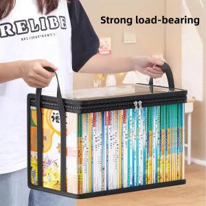 Multi-purpose Transparent Book Storage Bag Foldable PVC Large Capacity Book Organizer Storage School Student Helper Storage box Dust-proof Zipper Bag