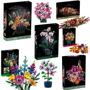 3D Artificial Flowers Rose Orchid Potted Plant DIY Building Blocks Set Eternal Love Flower Bouquet Model Home Decor Party Gift