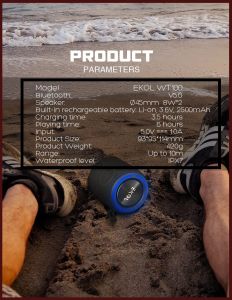 EKOL 2025 TWS Bluetooth Speaker with LED light  ♥ True Wireless Stereo ♥ Stereo and Surround ♥ 360 degree 3D sound ♥ with IPX7 waterproof